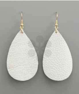 White Leather Teardrop Earrings